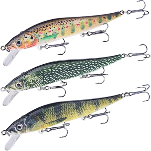TABKSOLA Wobbler Hecht Set,12CM/13.5G Minnow mit biomimetischer Beschichtung, schwimmend, ideal für mittlere bis Weite Würfe Angler.