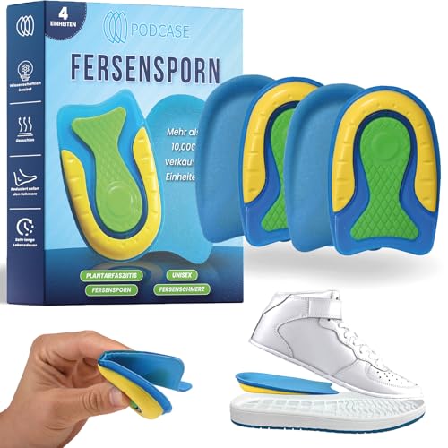 4er-Set Fersensporn-Einlagen zur Korrektur von Fersensporn und Plantarfasziitis - Silikon-Schuh-Einlagen für Herren und Damen - Gel-Einlagen für Sporne - Unisex (S (36-40))