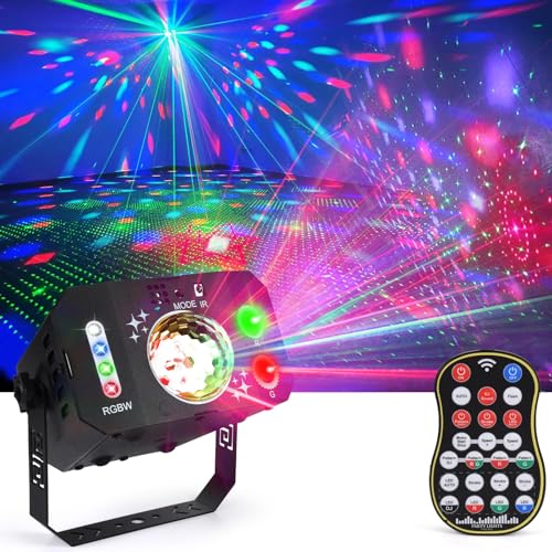 Discolicht Partylicht, Fwiull 7 Objektiven Disco Licht mit Fernbedienung, Discokugel mit Stroboskop, Sprachsteuerte Discolicht Partylicht mit 2M USB Kabel für Festival Halloween Weihnachten Feiertage