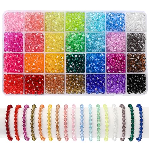 DIYDEC 2800 Stück Kristall facettierte Perlen, 6mm Crystal Bicone Beads Doppelkegel Perlen für Halskette Armbänder Ohrringen Schmuckherstellung DIY Basteln