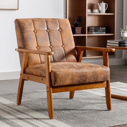 (Old SKU:W1880P149747) Leisure Chair with Solid Wood Armrest and Feet, Mid-Century Modern Accent Chair, for Living Room Bedroom Studio Chair