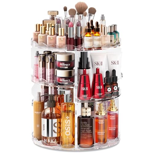 Auxmir Make Up Organizer, 360° Drehbar Kosmtik Organizer, Beauty Organizer mit Wellenform, Makeup Schminke Aufbewahrung, Kosmetikbox für Kommode, Dresser Schlafzimmer Badezimmer, Transparent