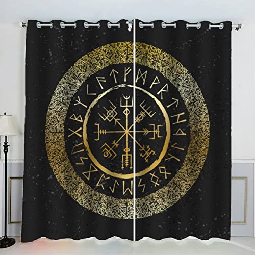 MOUPL 3D Gotik Rune Wikinger Gardinen mit ösen B 110 X H 95 cm Mikrofaser Vorhang Blickdicht Verdunkelungs Kindervorhänge 2 Stücke für Wohnzimmer Schlafzimmer Kinderzimmer Junge Mädchen