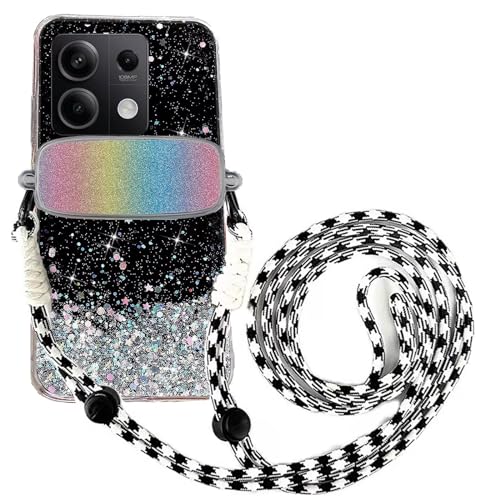 Tivenfezk Nadoli für Xiaomi Redmi Note 13 5G Glitzer Handykette Hülle,Silikon Bling Durchsichtig Crossbody Tasche zum Umhängen Schutzhülle mit Telefon Clip Halter Band