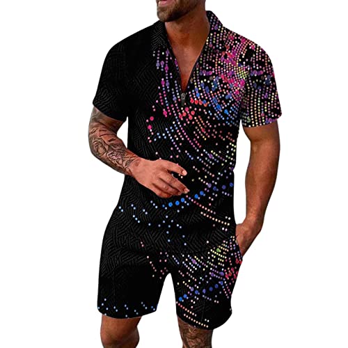 Hehiy Sommer Herren Sportanzug 2 Teiliges Outfit, Trainingsanzug für Herren Sport Set Kurzarm T-Shirts + Kurze Hose Freizeitanzug Sommer Trainingsanzug Jogginganzug Herren Blau