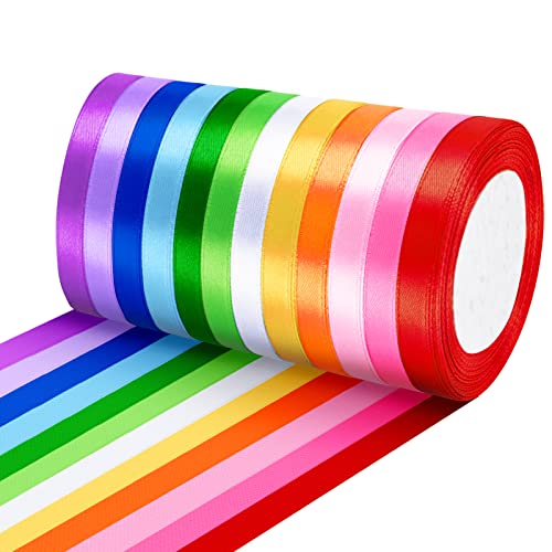 12 Farben Geschenkband, 10mm x 22m Polyester Satinband, Schleifenband Seidenband, Dekoband Stoffband Set für Hochzeit Dekoration, Geschenk Verpacken, Basteln