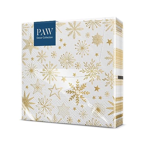 PAW - Servietten 3-lagig (33 x 33 cm) I 20 Stück I Perfekt für Weihnachten, Winter, Feiertage I Heiligabend Tischdekoration I Winter Papierservietten - Glänzende Schneeflocken I Shiny Snowflakes