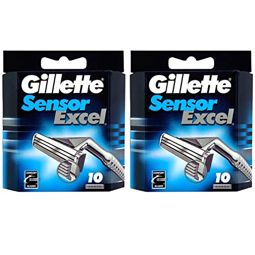 Gillette Sensor Excel Rasierklingen - 20 Ersatzklingen für Herren Nassrasierer mit schwenkbarer Doppelklinge - Doppelpack (2x10 Rasierklingen Set)