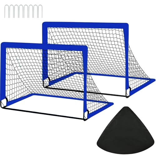 MAXVINI Fussballtore für Garten Kinder 90x74x74cm Fußballtor mit Glasfaserstangen Indoor/Outdoor Tornetzen Faltbares Pop-Up Set inkl.6 Hütchen Tragetasche 8 Bodenhaken​