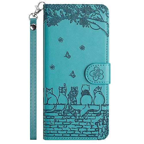 Tivenfezk Nadoli Katze Brieftasche Hülle für Samsung Galaxy S23 Ultra,PU Leder Handyhülle Zaun Katze Schmetterling Blume Kartenfach Magnet Klappbar Geprägt Case Flip Schutzhülle