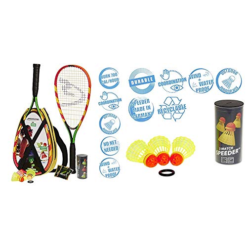 Speedminton S600 Set, Gr&uumln/Gelb/rosa, One Size & Speedminton® Match Speeder® - 3er Pack Speed Badminton/Crossminton original Wettkampfball inkl. Windring