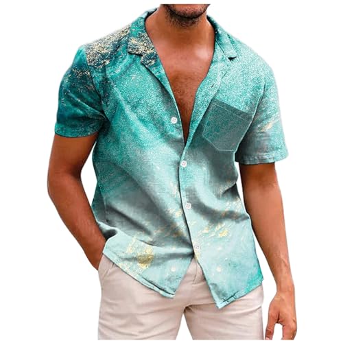 Herren Hemd Mit 3D Druck, Herren Hemden Kurzarm BüGelfrei, Stereverschkragen Button Down Freizeithemd Casual Leicht Sommerhemd GroßEn GrößEn Freizeit Hawaiihemd Funky Shirt