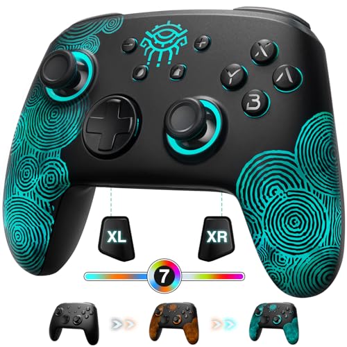 PALPOW Switch Pro Controller Wireless,Firefly Switch Controller Kompatibel mit Switch/OLED/Lite,FF Bluetooth Kontroller Gamepad mit 7 LED-Farbe/Paddle/Turbo/Bewegungssteuerung,Schwarz