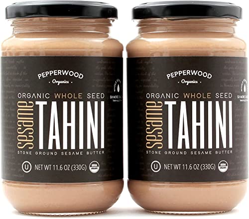Bio-Sesam-Tahini – Ungeschält und mit Stein Gemahlen – Seidig Glatte Textur in Hummus, Dips, Dressings – Ungesalzen, Nussfrei, Paleo, Keto 330 g Glas (2er-Pack) Pepperwood Organics