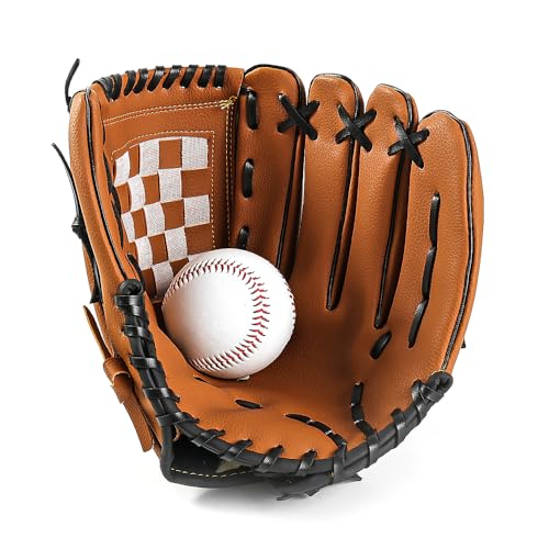 POFET Baseball-Handschuh, Sport-Schlaghandschuhe mit Baseball-PU-Leder, verstellbar und bequem, 11,5 Zoll Handschuh für die Linke Hand, Wurf für die rechte Hand