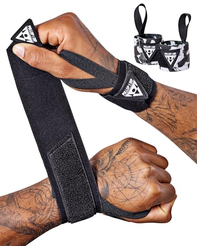 PULLUP & DIP Wrist Wraps Handgelenk Bandagen für Fitness, Calisthenics, Crossfit, Bodybuilding & Krafttraining, Profi Sportbandagen Stabilisierend & Schützend, Branding