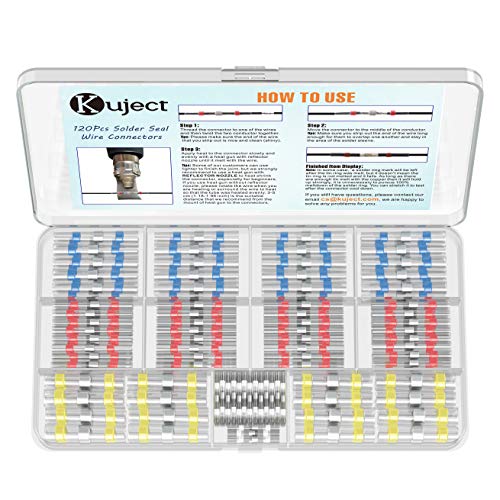 Kuject Kabelverbinder, 120 stk Lötverbinder, Schrumpfschlauch Set Wasserdicht Schrumpfverbinder Quetschverbinder Stoßverbinder, Schrumpfverhältnis 3:1