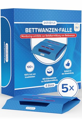 Bettwanzen-Falle [5 Stück] Bettwanzenfallen für die Befallsermittlung zur Bettwanzen-Bekämpfung - Monitoring-Klebefalle inkl. Köder mit starkem Lockmittel, Monitoring System hergestellt in der EU
