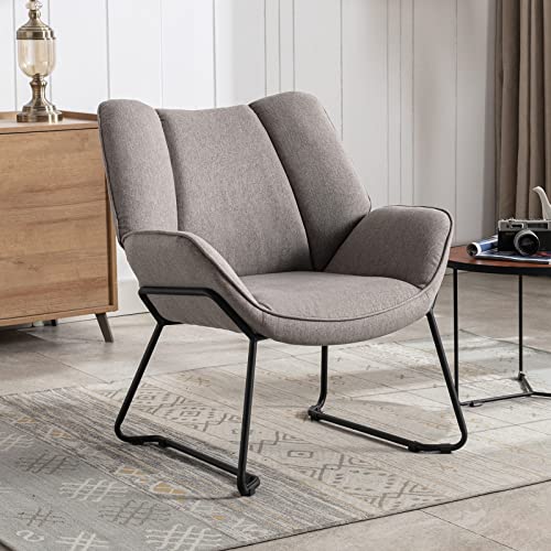 Wahson Sessel Wohnzimmer Einzelsofa Loungesessel modern Relaxsessel mit Metallbeinen, Leinen, für Wohnzimmer/Schlafzimmer, Grau