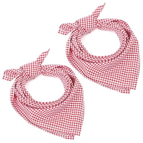 2 Stück Rot Weiß Trachtentuch Damen Rot Trachtentuch Kariert Halstuch 50 * 50cm Bayerische Accessoires für Oktoberfest Outfit Trachten Party