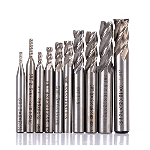 JCVHVOPOK 10pcs 2-10mm Hartmetall-Endfräser Frässchneiden HSS 4. Klingenflötenfräser-Fräser-Router-Bit CNC Cutter Bohrer for Power Tool Fräser