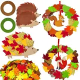 JOYEASE Herbst Basteln für Kinder, 132 Stück Filz Bastelset Herbst, DIY Herbstkranz mit Igel Eichhörnchen Fuchs Herbstblätter, Kreativsets zum Basteln für Herbstdeko