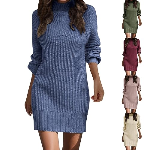 Briskorry Strickkleid Damen Winter Pulloverkleid Herbstkleid Elastizität Midikleid Freizeitkleider Winterkleid Langarm Sweater Dress Rollkragen Pullikleid Minikleid Winddicht Tunika Kleid Partykleid