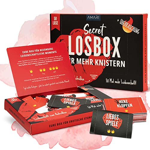 Amari ® Erotische Losbox für Paare (50 Lose) - Lose für Liebe, Leidenschaft & Liebe - Paar Geschenke für mehr Erotik, Sex & Spaß, Geschenk für Pärchern zum Jahrestag, Geburtstag & Valentinstag