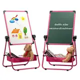 DOEWORKS Kinder Whiteboard Staffelei Doppelseitiges Staffelei Kinder Whiteboard & Kreidetafel Magnetische Whiteboard mit Komplett-Set Höhenverstellbar und 360 ° Drehbar, Rosa