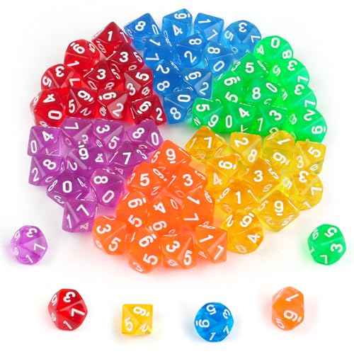 Polyedrische Würfelset, 60PCS Acrylic Dice Set, D10 Spielwürfel Würfel Bunt für D&D/RPG/MTG Table Games, Board Game, Card Game, Role Play für Unterhaltungsaktivitäten, Familientreffen, Freizeitlokale