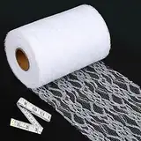 DECARETA 1 Rolle Tischläufer Weiss Spitze Tischband Spitzenband Weiß 15cm Breit Spitzenläufer 22M lang Dekostoff Spitzenstoff Vintage Spitze Tischdeko Spitzenband für Hochzeit Taufen Kommunionen