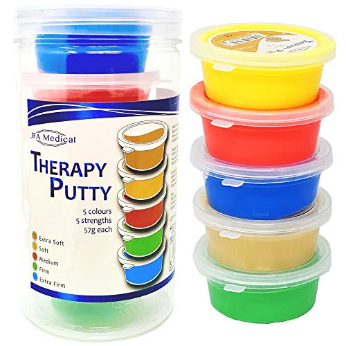 JFA Medical Therapieknete 57g, 5 verschiedene Stärken, 5 verschiedene Farben, Putty für Handtraining, Therapie Knetmasse Knete