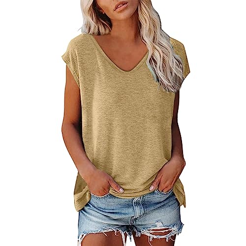 Tshirt Damen Elegant Bluse Einfarbig Bluse Kurzarm V-Ausschnitt T-Shirt Locker Frauen Oberteile Sommer Alltag Crop Top Sport T-Shirts Klamotten Teenager Mädchen Kleidung Y2k Sommerkleidung