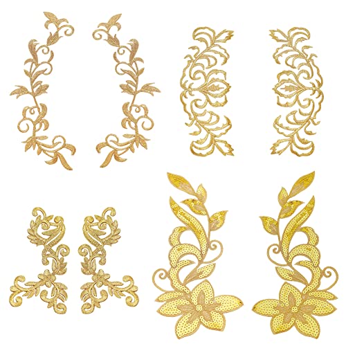 nbeads 8 Stück 4 Stile Stickerei Spitze Blumen Patches, Aufnäher Zum Aufbügeln Aufnäher Goldene Blumen Applikationen für Brautkleid Dekoration Reparatur Kleidung Rucksäcke Jeans Caps