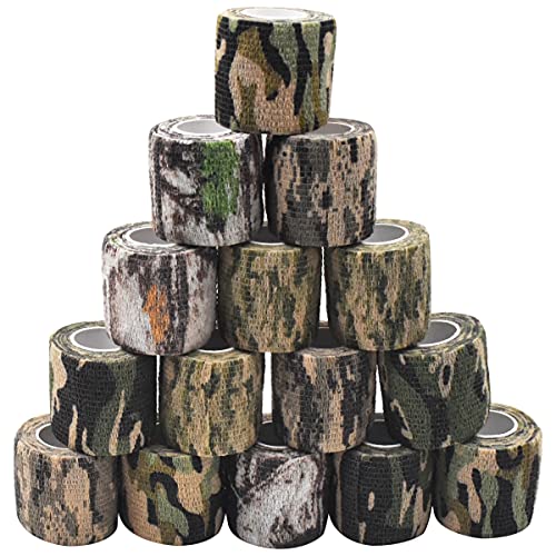 Yueser Outdoor Tarnband, 15 Rollen Camo Tape Stealth Camouflage Tape Selbstklebender Vliesstoff Band Camo Stretch Bandage für Outdoor Camping Fotografen Jäger Kamera Schutz 5cm x 4.5m