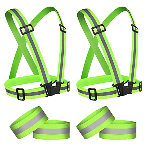 URAQT Reflektierende Sicherheitsweste Set, 2er Reflektierende Warnweste Einstellbar & 4er Elastische Reflektierendes Armbands, Reflektoren Sicherheits für Fahrrad, Joggen, Laufen, Wandern