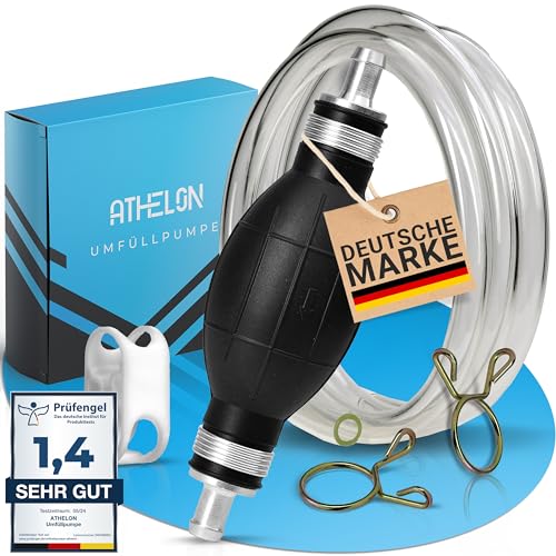 ATHELON® Handpumpe für Benzin, Diesel, Wasser & Öl - XL Umfüllpumpe inkl. Flüssigkeitsregler und 2m Schlauch - Verbesserte Schlauchpumpe [2024] - Zuverlässig & Auslaufsicher