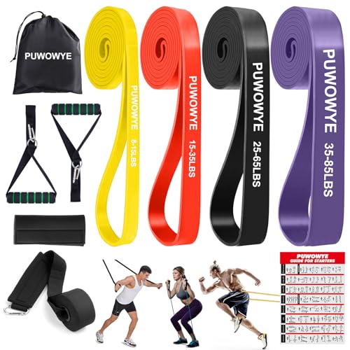 Resistance Bands Set, 4 verschiedene Stufen von Fitnessbänder mit Türanker, Griffen, Schutzhülle, Tragetasche und Trainingsanleitung, Widerstandsbänder für Fitness/Yoga/Krafttraining für Männer Frauen