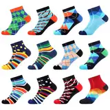 WeciBor Herren Bunt Lustige Quarter Socken aus Baumwolle 12 Paar, Größe 43-46