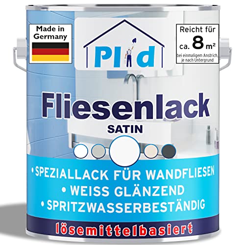 Plid® Fliesenfarbe Badezimmer & Küche [FEUCHTIGKEITSBESTÄNDIG]- Fliesenlack Weiß satin 0.75l fürs Bad - Fliesen neu streichen & lackieren im Innenbereich - 3in1 Fliesen Farbe Lack - Made in Germany