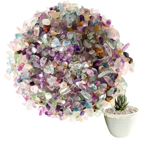 LINXIU Kristalle Fluorit Chips Mini Edelsteine Heilsteine Aquarium Blumentopf Deko Sand Steine Kieselsteine für Sukkulenten Terrarium DIY (500G)