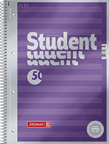 Brunnen Notizblock / Collegeblock Student Premium Notenlineatur, 4-fach-gelocht(Veredeltes DeckBlatt mit Metallic-Effekt, A4, 90 g/m², 50 Blatt)