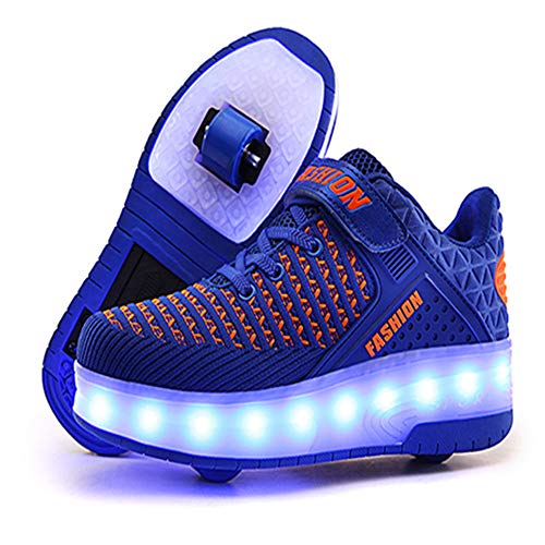 Lovelysi Unisex Jungen Mädchen LED Licht Skateboardschuhe mit Rollen Drucktaste Einstellbare,USB Wiederaufladbar,Inline Skates,Outdoor Sport Gymnastik Running Sneaker