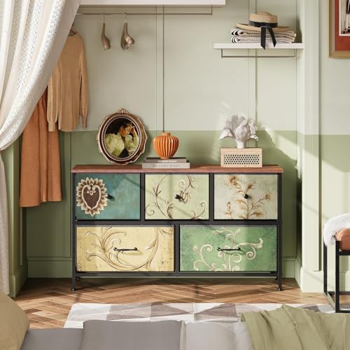 Kommode mit 5 Schubladen, Industrie-Design, mit Holzplatte und Retro-Schubladen, perfekt für Kinderkommode, Schlafzimmermöbel und Industriemöbel aus Metall (5 Schubladen, 100 x 30 x 55,2 cm)