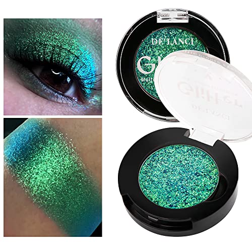 Afflano Einzelner Grüner Lidschatten Schimmernd, Hochpigmentierter Multichrom-Lidschatten Grün, Farbverändernder Waldgrüner Glitzer Lidschatten, Duo Chrom Eyeshadow für Grünes Augen-Makeup