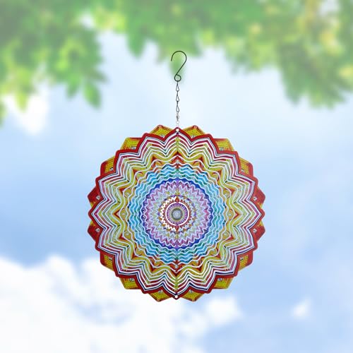 SUPERDANT Mandala Wind Spinners 3D Edelstahl hängenden Wind Spinner kinetische Skulptur Kunst Garten im Freien Indoor-Dekorationen Weihnachten Ornament Geschenke für Frauen Mama Oma 30cm/12in