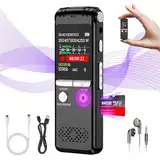 64GB Digital Voice Recorder, 1536Kbps One-Touch Recording Diktiergerät Aufnahmegerä mit Playback, Geräuschunterdrückung Audioaufnahmegerät für Vortrag/Interviews/Klassen/Meeting - ZIPICIDE