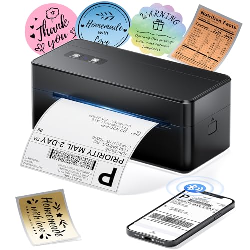 DHL Etikettendrucker mit Bluetooth, 4x6 Versandetiketten Drucker, 2410BT Thermodrucker, Versandlabel Drucker Kompatibel für Barcode, Amazon, DHL, Etsy, DPD, UPS, Ebay, Shopify, Schwarz