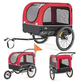 CXWXC Fahrradanhänger für Hunde 2 in 1 Fahrradanhänger & Jogger hundewagen mit Stoßdämpfer, Hundeanhänger Maximale Belastbarkeit 40KG/88LBS (Rot)