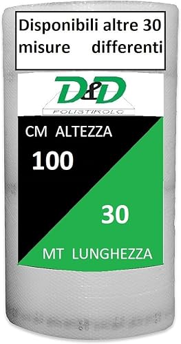 D. & D. Polystyrol Luftpolsterfolie für Verpackung und Versand – Made in Italy – Luftblasen zum Schutz, Polsterung, Verpackung von Gegenständen im Transport (H 100 cm x 30 mt/l)
